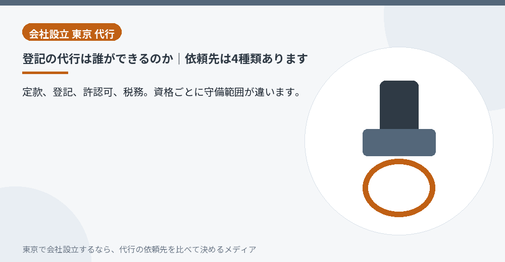 会社設立の代行を担う専門家の種類を並べたイラスト