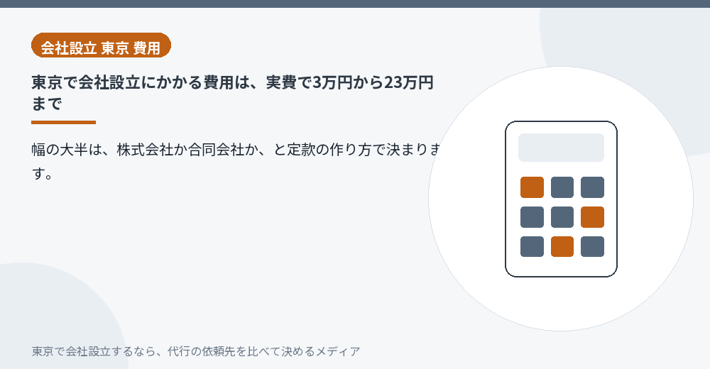 東京で会社設立にかかる費用の幅を示す電卓のイラスト