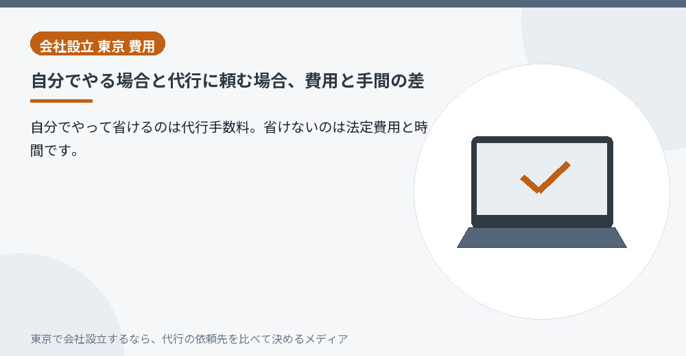 自分で会社設立の書類を作る場面を示すパソコンのイラスト