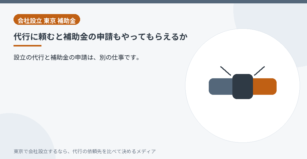 会社設立の代行と補助金申請の分担を示すイラスト