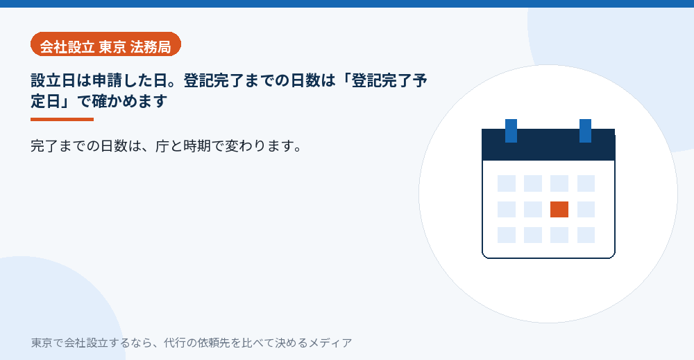 設立日と登記完了予定日をカレンダーで示すイラスト