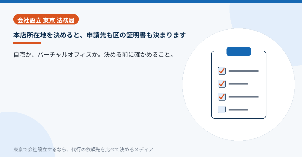 本店所在地を決める前の確認事項を示すイラスト