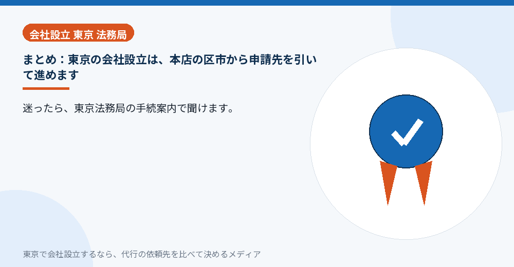 東京の会社設立と法務局の要点をまとめたイラスト
