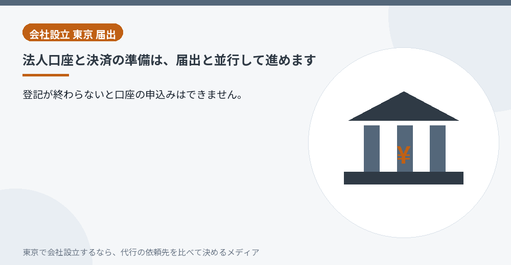 会社設立の後に法人口座を開く準備を示すイラスト