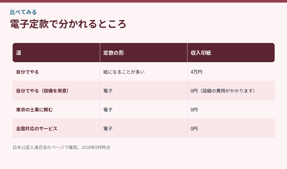 電子定款で分かれるところをまとめた比較図