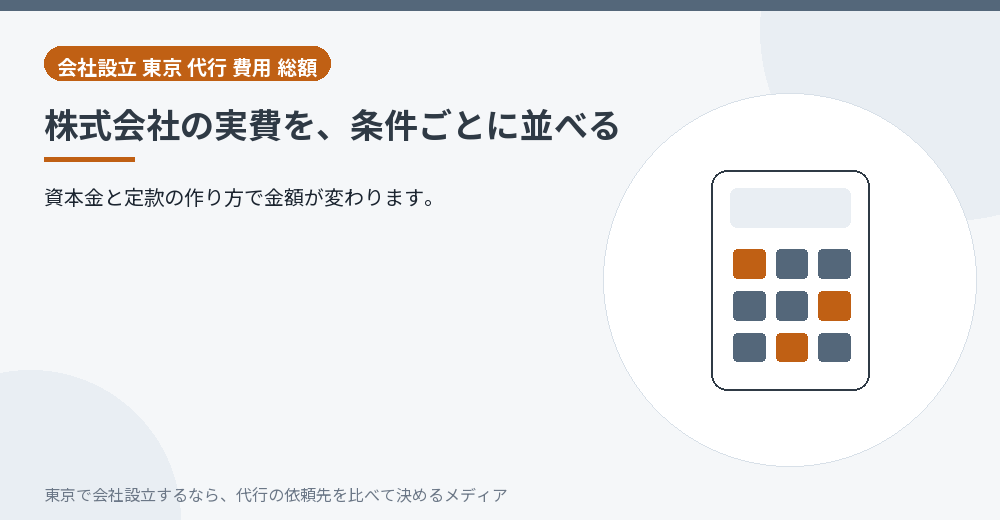 株式会社の設立費用を条件ごとに並べたイラスト