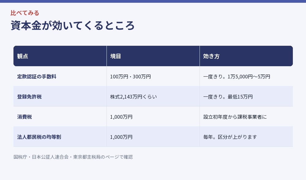 資本金が効いてくるところをまとめた比較図