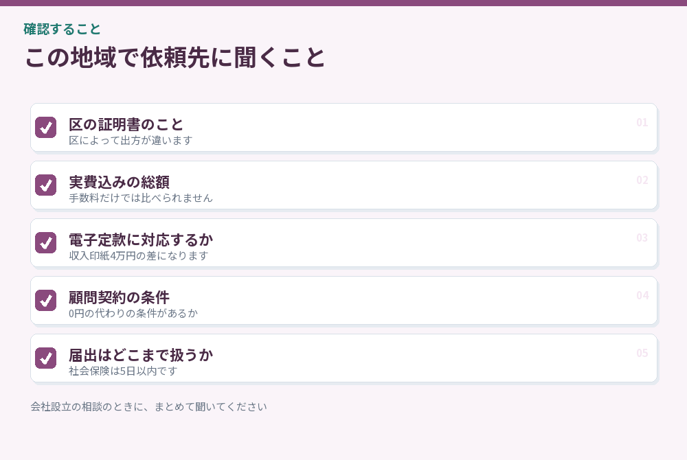 この地域で依頼先に聞くことのチェックリスト