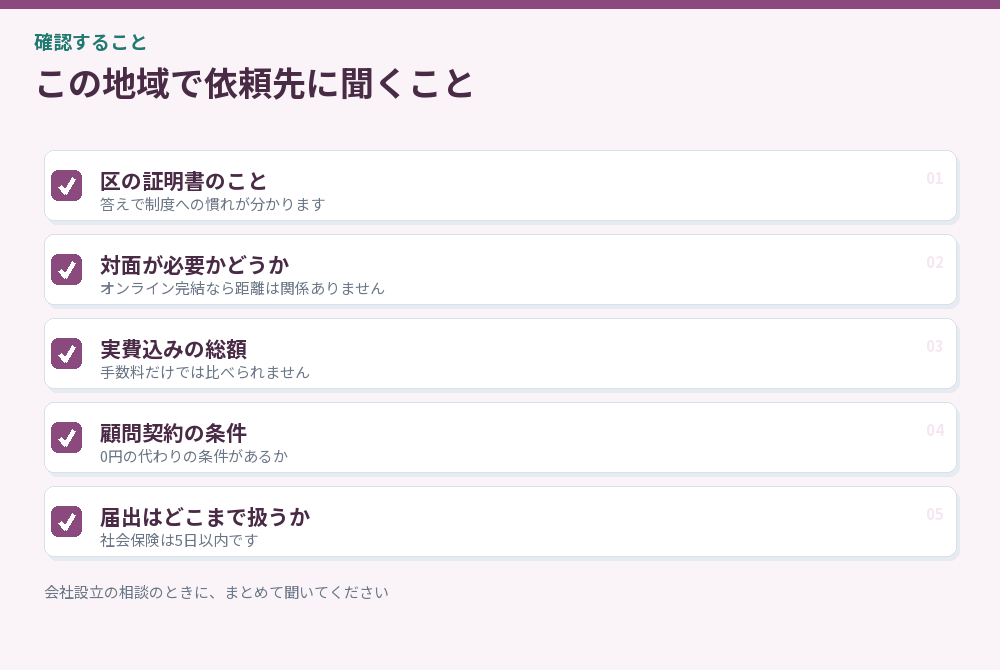この地域で依頼先に聞くことのチェックリスト