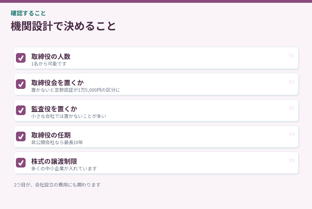 機関設計で決めることのチェックリスト