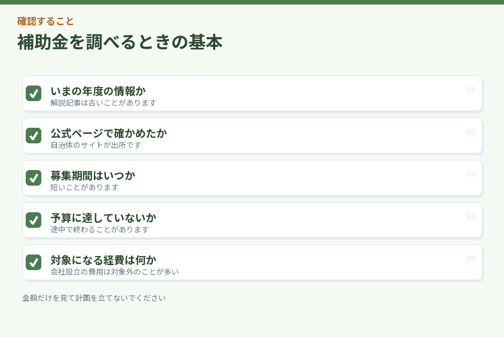 補助金を調べるときの基本のチェックリスト