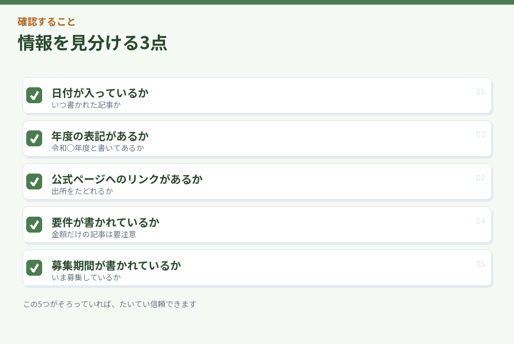 情報を見分ける項目のチェックリスト