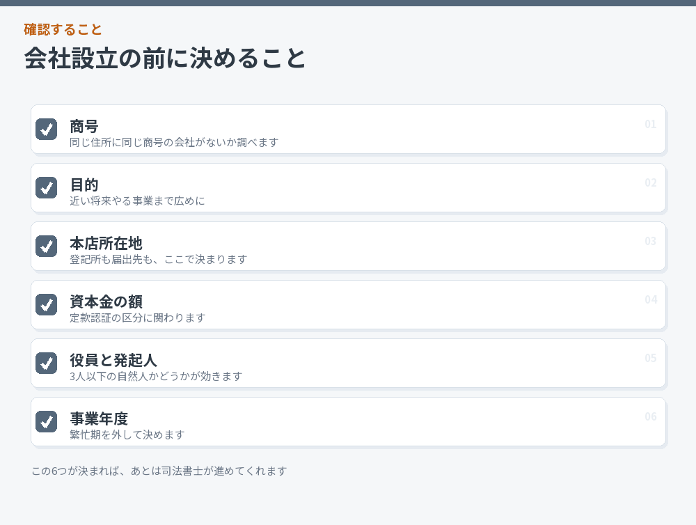 会社設立の前に決めることのチェックリスト