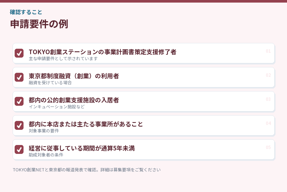 申請要件の例のチェックリスト