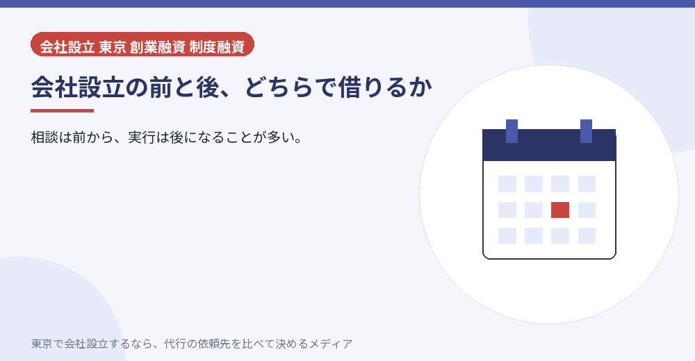 会社設立と融資の時期を示すイラスト