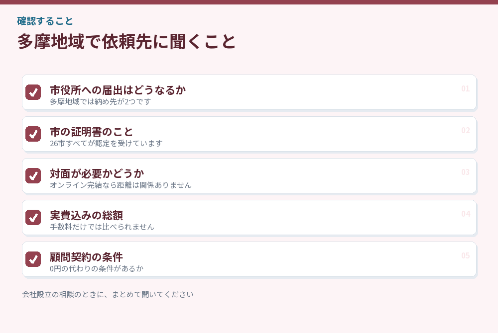 多摩地域で依頼先に聞くことのチェックリスト