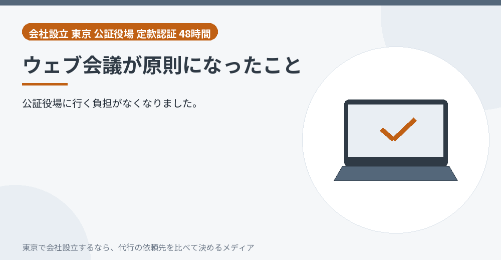ウェブ会議で定款認証を受ける様子のイラスト