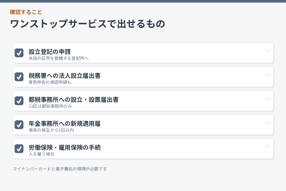 ワンストップサービスで出せるもののチェックリスト