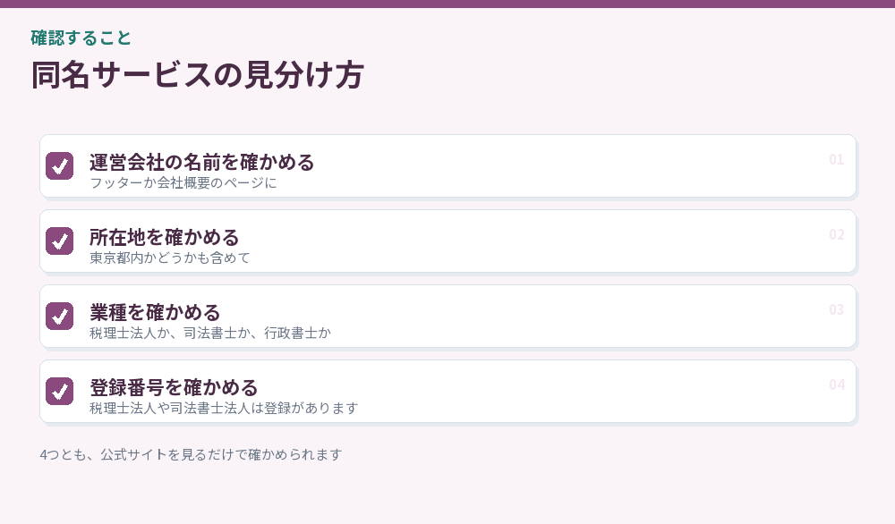 同名サービスを見分けるチェックリスト